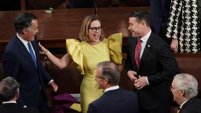 Image for article titled Kyrsten Sinema Gives Big &#39;Let Them Eat Cake&#39; Vibes at State of the Union Address