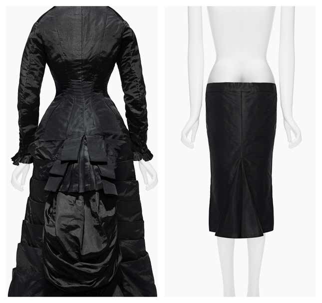 An afternoon dress from 1877 with Alexander McQueen's "Bumster" Skirt.