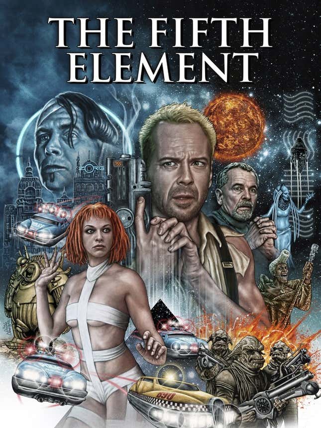 AN illustrated poster for the film The Fifth Element