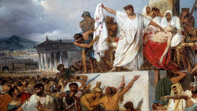 A painting of the Death of Julius Caesar by Joseph Court.