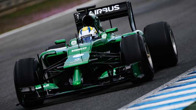 A photo of a green Caterham Formula 1 car from 2014. 
