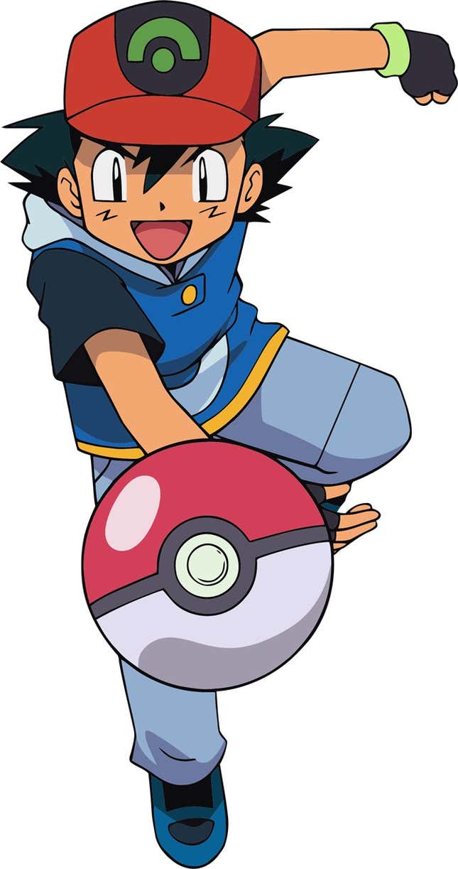 Ash is shown throwing a Pokeball.