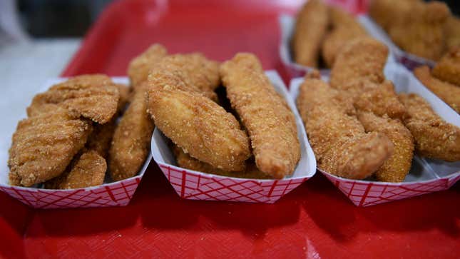Chicken tenders on a tray 