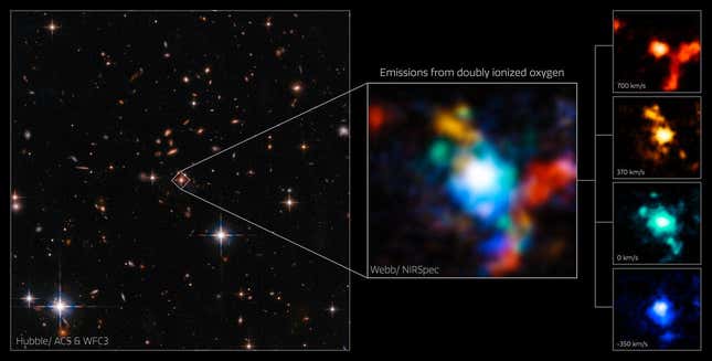 Imagen para el artículo titulado El telescopio Webb encuentra un denso nudo cósmico en el universo primitivo