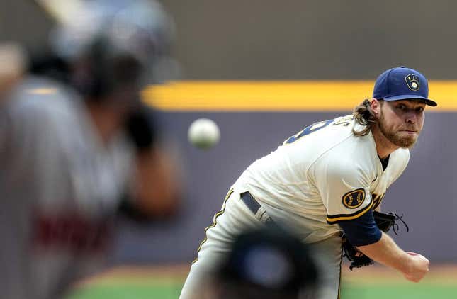 Milwaukee Brewers starting pitcher Corbin Burnes (39) throws during the first inning of the game against the Houston Astros Monday, May 22, 2023 at American Family Field in Milwaukee, Wis.