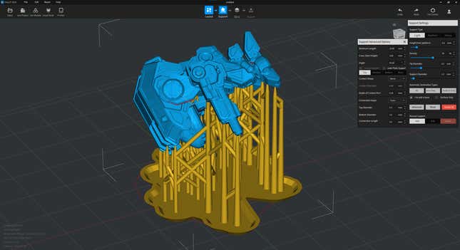 Un modelo 3D con sus soportes en la app Halot Box