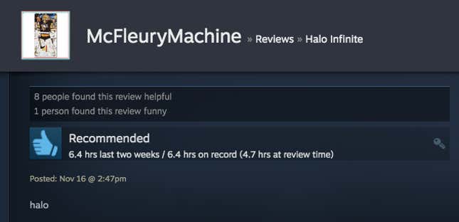 Image for article titled Halo Infinite’s Multiplayer, As Told By Steam Reviews