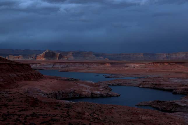  A view of Lake Powell on March 28, 2022 in Page, Arizona. 