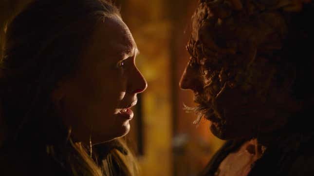 Tess (Anna Torv) is approached by an infected with tendrils coming from its mouth in episode 2 of The Last of Us.