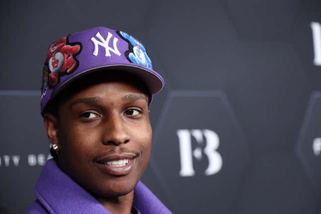 ASAP Rocky poses for a picture as Rihanna celebrates her beauty brands Fenty Beauty and Fenty Skinat Goya Studios on February 11, 2022 in Los Angeles, California. (Photo by Mike Coppola/Getty Images)