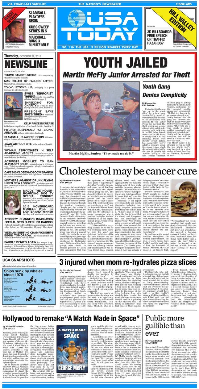 Image for article titled This is the cover of USA Today for “Back to the Future” day