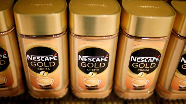 Jars of Nescafe Gold coffee by Nestle are pictured in the supermarket of Nestle headquarters in Vevey, Switzerland, February 13, 2020