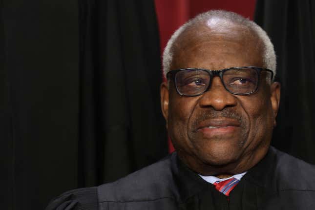 WASHINGTON, DC - OCTOBER 07: United States Supreme Court Associate Justice Clarence Thomas poses for an official portrait at the East Conference Room of the Supreme Court building on October 7, 2022 in Washington, DC. The Supreme Court has begun a new term after Associate Justice Ketanji Brown Jackson was officially added to the bench in September.