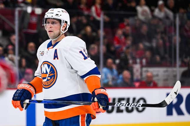 Feb 11, 2023; Montreal, Quebec, CAN; New York Islanders right wing Josh Bailey (12) against the Montreal Canadiens during overtime at Bell Centre.