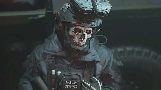 A Call of Duty solider in a skull mask stares at the camera.