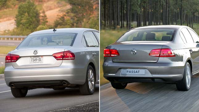 The 2011-15 pre-facelift North American “NMS” Passat, at left, and the 2010-15 Global “B7&quot; Passat.