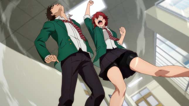 Tomo gives Jun an uppercut.