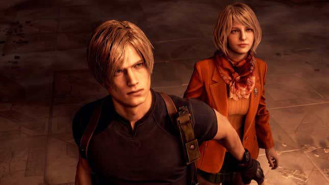 A screenshot shows Leon and Ashley together as they appear in the new remake. 
