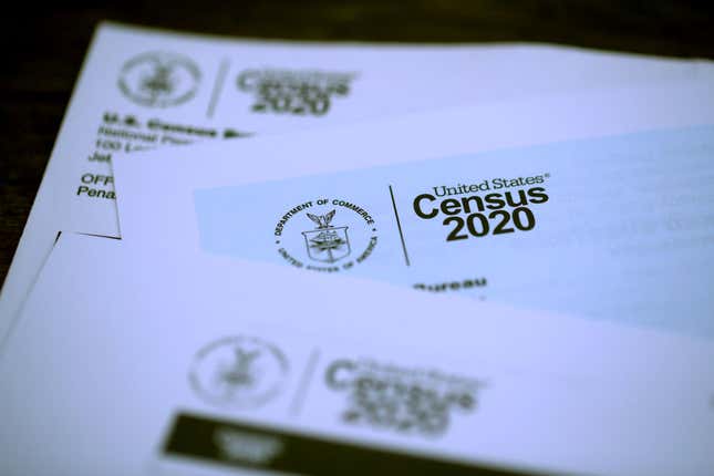 The U.S. Census logo appears on census materials received in the mail with an invitation to fill out census information online on March 19, 2020, in San Anselmo, California. 