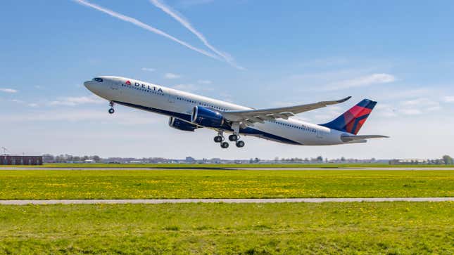 Delta Air Lines Airbus A330neo lifting off from Amsterdam Schiphol Airport