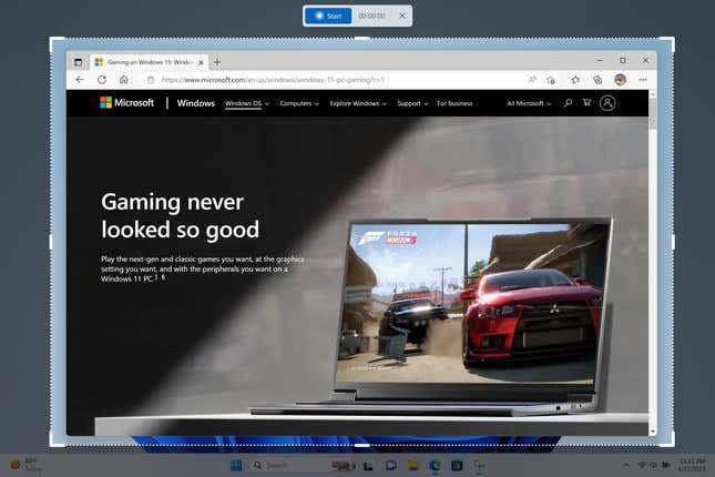A screenshot of the new screen recording I feature on Windows 11