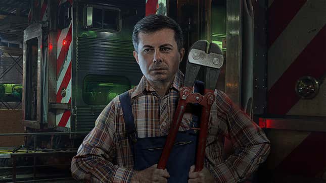 Image for article titled Compassionate Pete Buttigieg Cuts Train’s Brake Lines So It Can Run Free