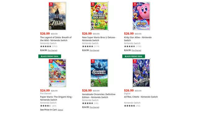 A selection from GameStop's Nintendo Switch sales