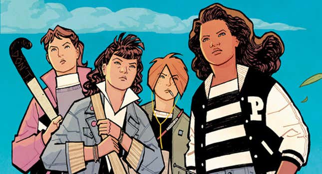 The lead characters of the comic book series Paper Girls. 