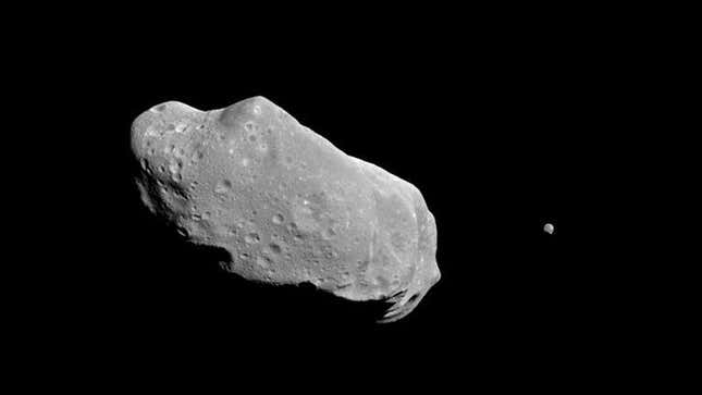 The oblong asteroid Ida and its small moon, Dactyl.