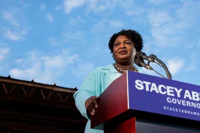 Georgia gubernatorial Democratic candidate Stacey Abrams speaks during a campaign rally in Atlanta, Georgia, on March 14, 2022. 