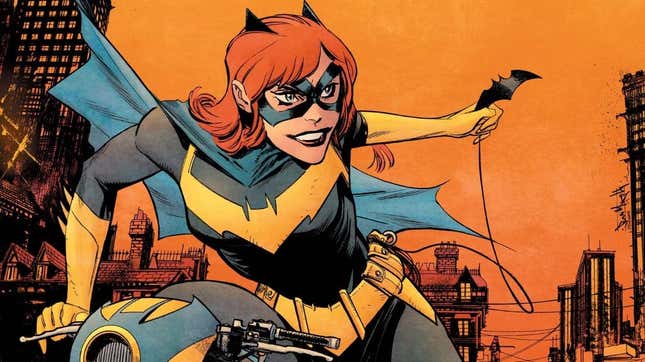 A crop of Sean Murphy's Batgirl #27 cover for DC Comics with Barbara Gordon in costume on her Batcycle and a Batarang in hand.