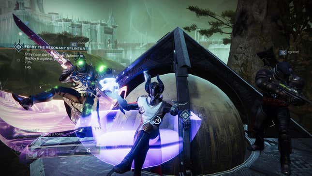 Destiny 2 Guardians sit on top of the floating orb pyramid in the Throne Wordl public event.