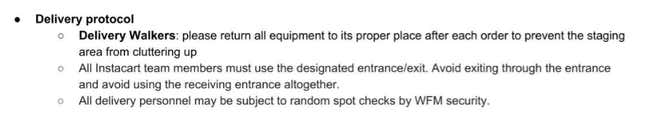 An excerpt from Instacart’s New York City store policies.