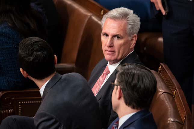 Rep. Kevin McCarthy (R-Calif.) is seen on the House floor during the third day of the House speakership election at the U.S. Capitol Jan. 5, 2023.