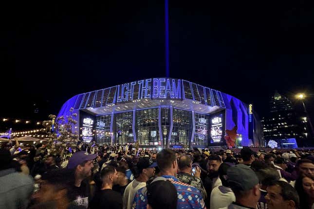 Apr 15, 2023; Sacramento, California, USA; Fans walk outside the Golden 1 Center after the Sacramento Kings defeated the Golden State Warriors during game one of the 2023 NBA playoffs.