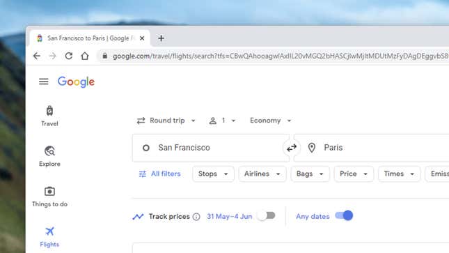 A screenshot of Google Flights