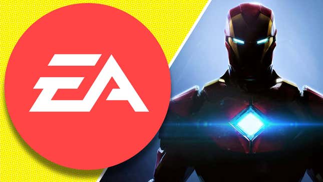 The EA logo sits next to Iron Man. 