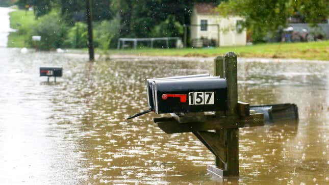 Just a few hours after FEMA’s director admitted the agency doesn’t know how to map flood risk under climate change on Sunday, more flooding hit the Southeast—this time in Georgia. Here, mailboxes are submerged in the city of Summerville. 