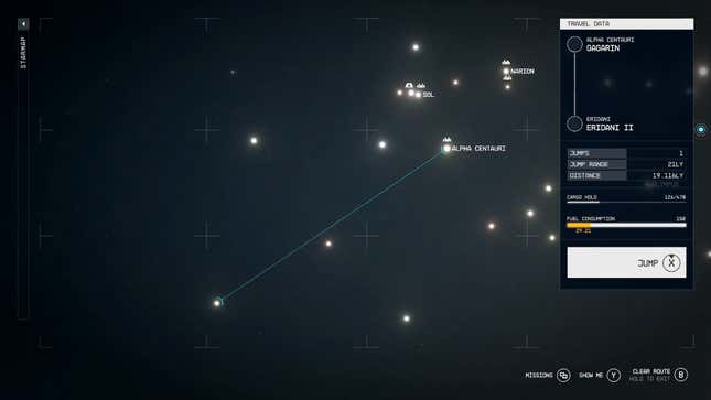 The star map shows the distance to the Eridani star system from Alpha Centauri.
