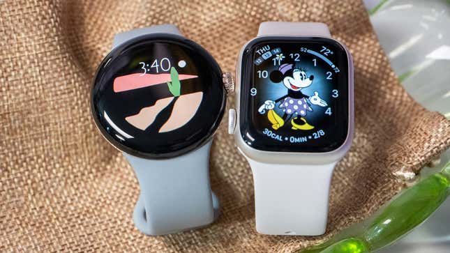 A photo of the Pixel Watch and Apple Watch