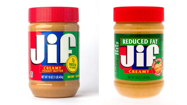 Jif peanut butter jars, side by side