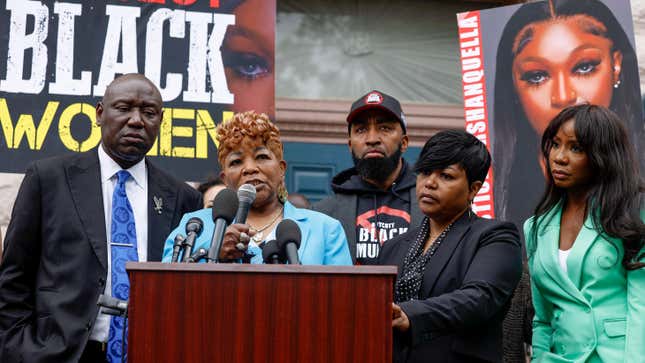 Sallamondra Robinson (second from left) speaks during a press conference on the investigation into the murder of Sallamondra’s daughter Shanquella Robinson outside the National Council of Negro Women Headquarters on May 19, 2023 in Washington, DC.