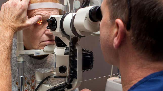 A person getting their eyes examined. 
