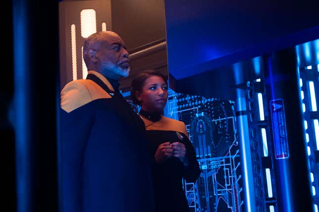 Geordi La Forge (LeVar Burton) and Alandra La Forge (Mica Burton) 