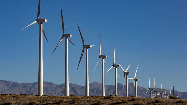 A photo of a wind farm in California. 