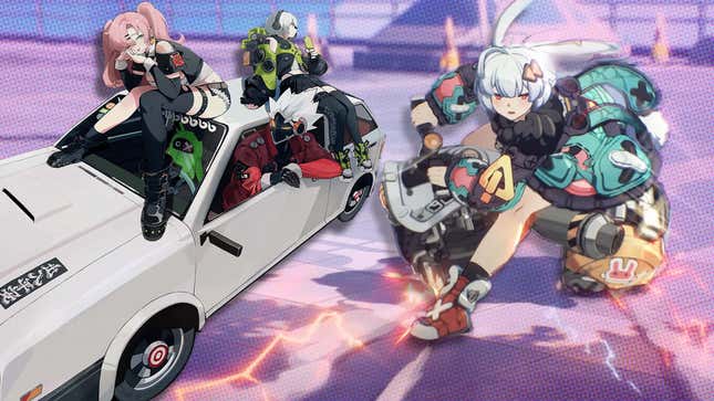 An image shows a composite shot of Zenless Zone Zero and Project Mugen characters driving. 