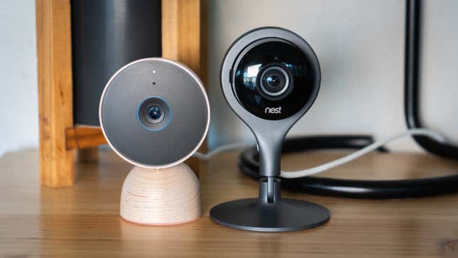 A photo of the new and old Nest cameras, side by side 