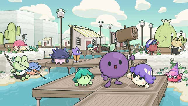 A promo image of Concord the grape and their friends from the Garden Story game.
