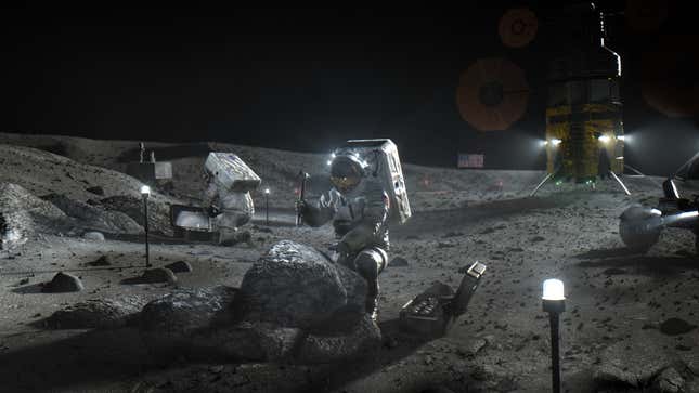 Conceptual image of a future Artemis mission to the Moon. 