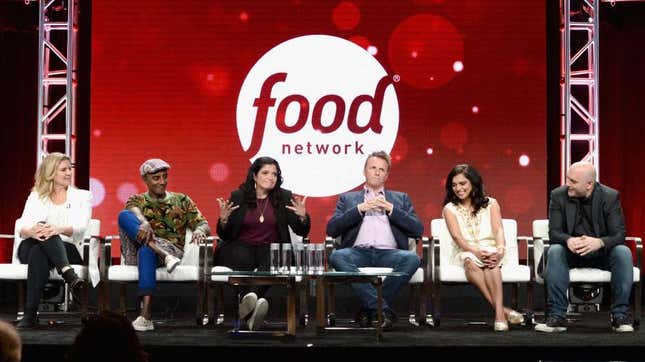 Food Network stars at a public event on stage